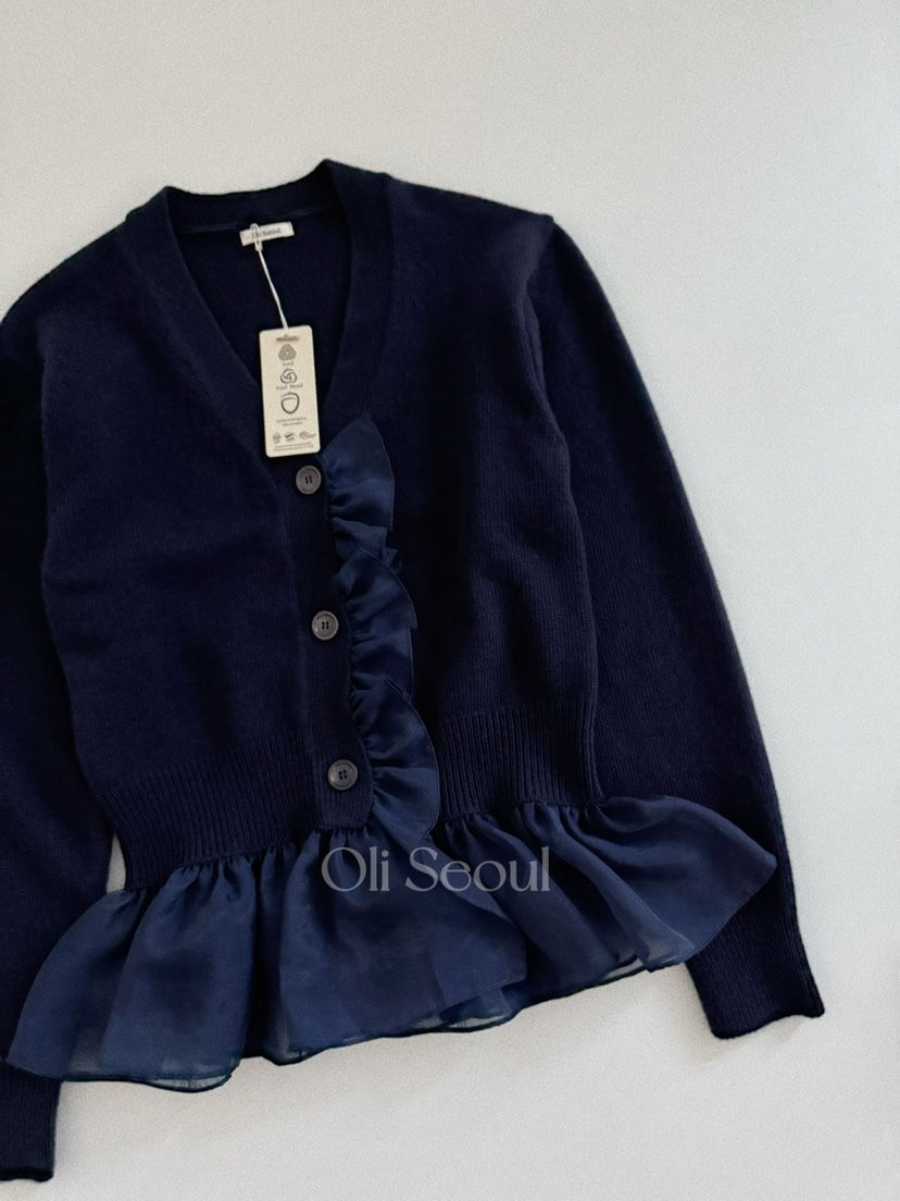 OLI SEOUL東大門㊣直郵女裝新品25秋冬休閑針織衫荷葉邊雪紡OLI SEOUL針織衫