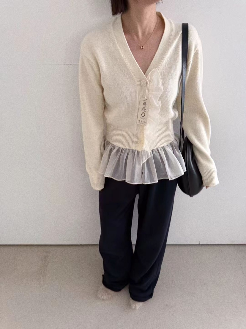 OLI SEOUL東大門㊣直郵女裝新品25秋冬休閑針織衫荷葉邊雪紡OLI SEOUL針織衫