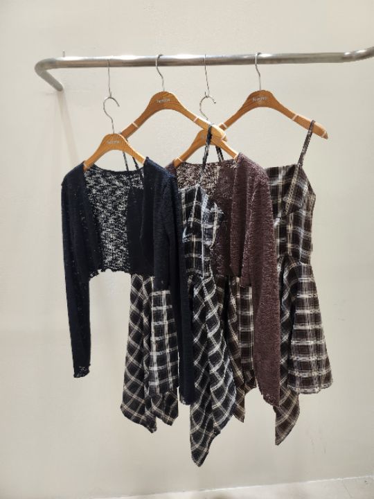 FEMME東大門㊣直郵女裝新品時尚人氣25秋冬套裝套裝格紋開衫FEMME套裝