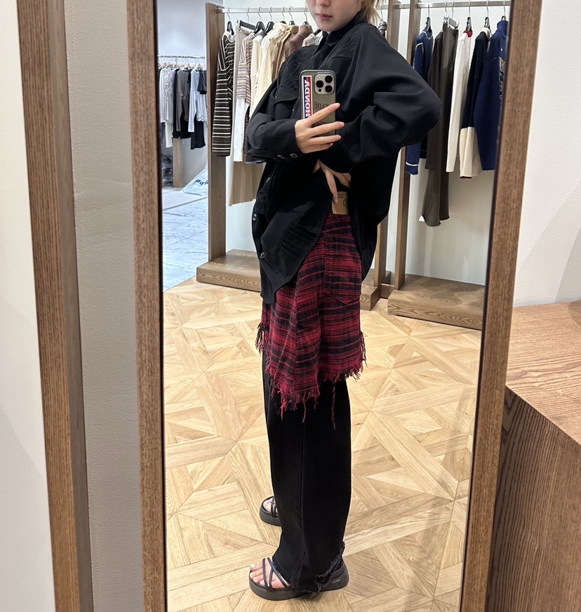 FIFO韓國直郵㊣女士新款人氣熱賣25秋冬時尚牛仔褲格紋棉質FIFO牛仔褲