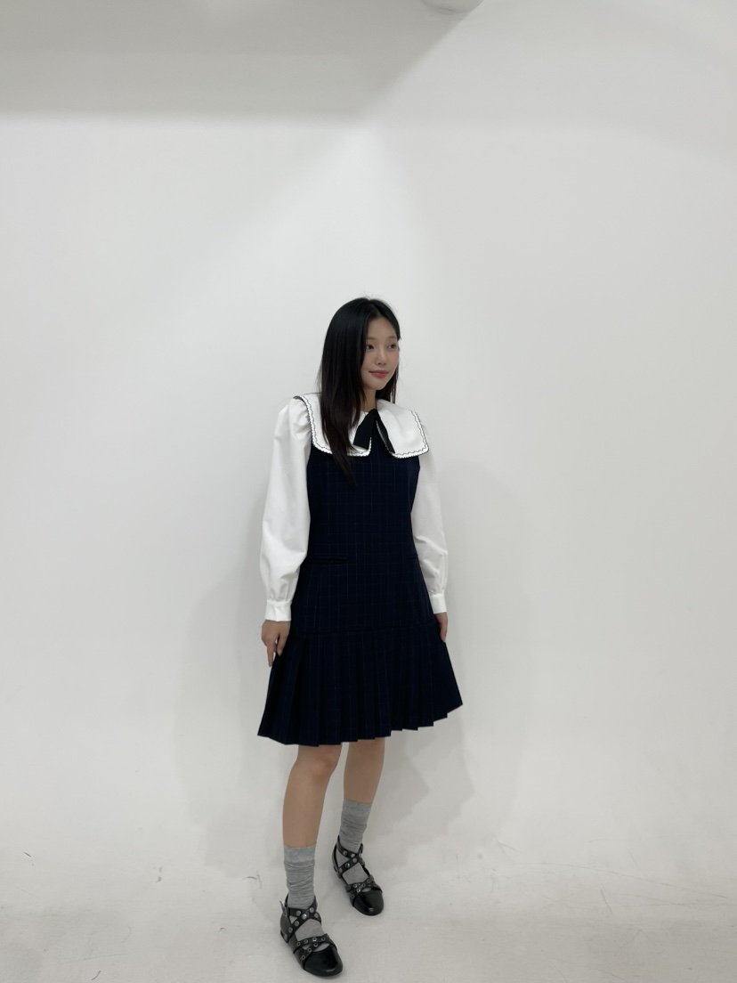 ANNA VERRY-P韓國代購㊣女裝新品推薦人氣連衣裙格紋褶皺ANNA VERRY-P連衣裙