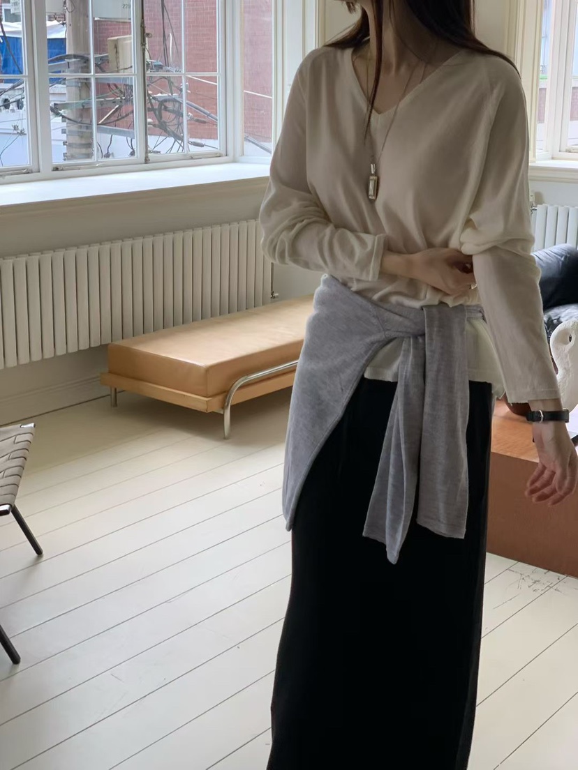 TAF韓國直郵㊣女裝新款人氣時尚職業真品25秋冬推薦針織衫V領TAF針織衫