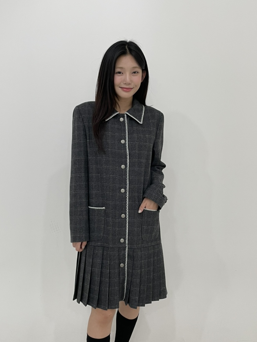 ANNA VERRY-P韓國直郵㊣女裝新品時尚休閑連衣裙刺繡格紋ANNA VERRY-P連衣裙