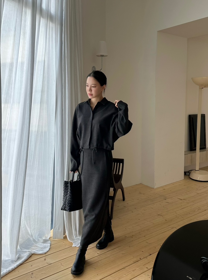 LE VASE東大門㊣直郵女士新款休閑時尚人氣職業長裙含腰帶LE VASE長裙
