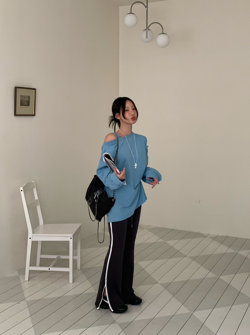 REVE CITE-L東大門㊣實拍女士新品熱賣休閑長袖T恤不含腰帶REVE CITE長袖T恤