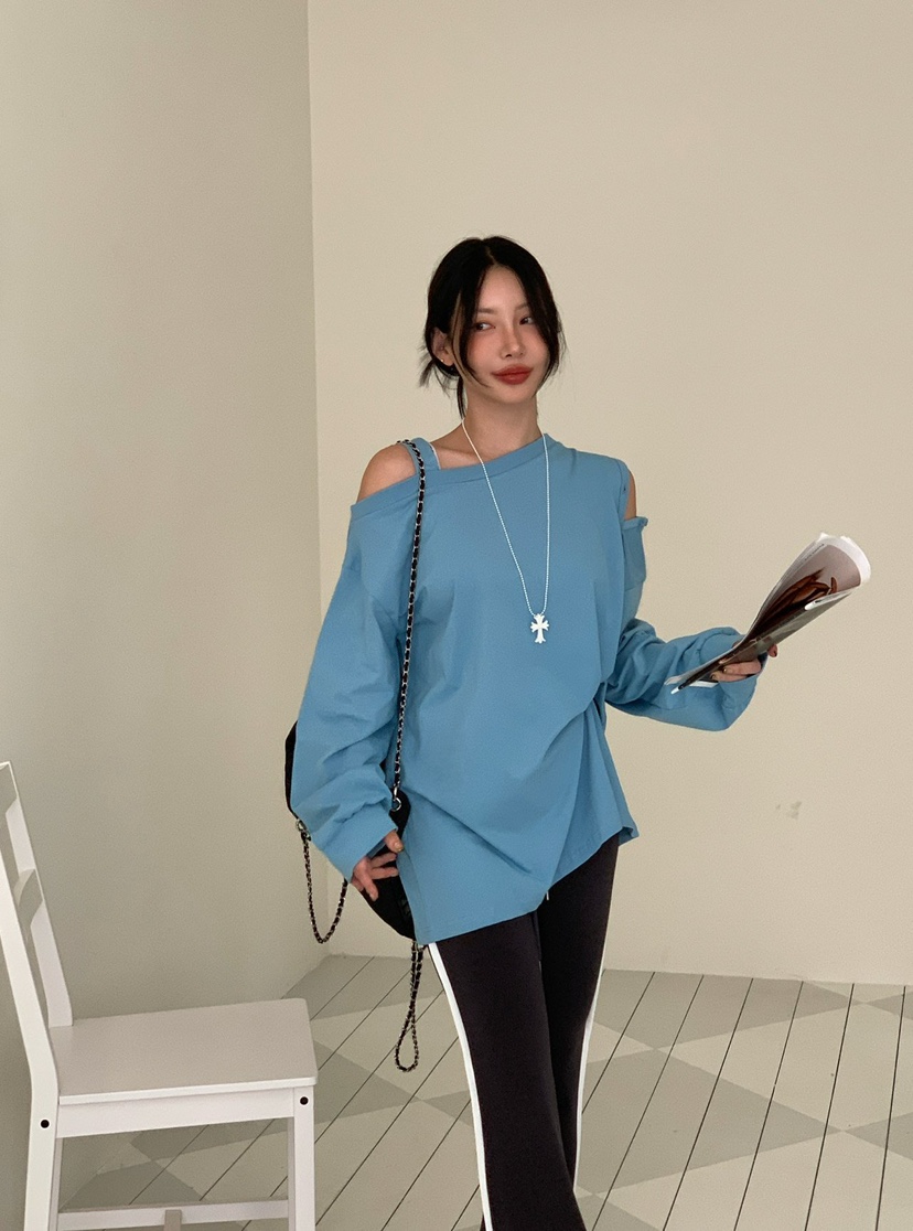 REVE CITE-L東大門㊣實拍女士新品熱賣休閑長袖T恤不含腰帶REVE CITE長袖T恤圖色4