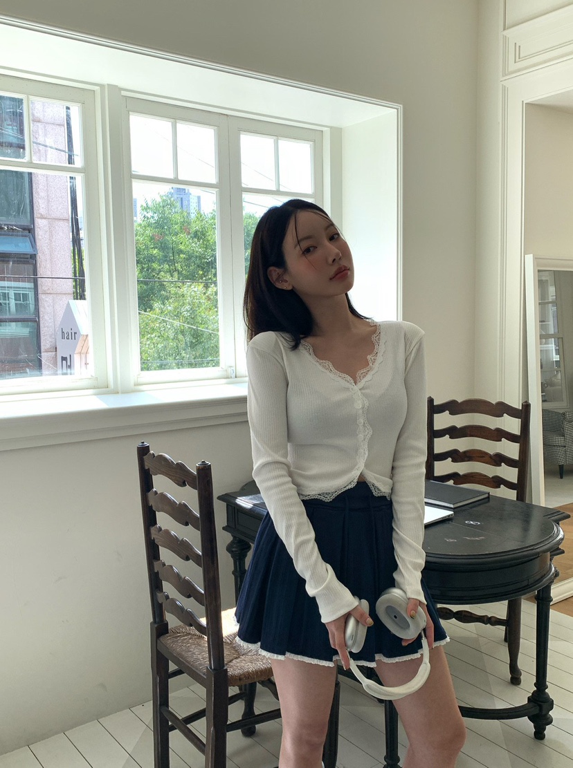 REVE CITE-L東大門㊣直郵女士新款真品25秋冬針織衫蕾絲開衫REVE CITE針織衫