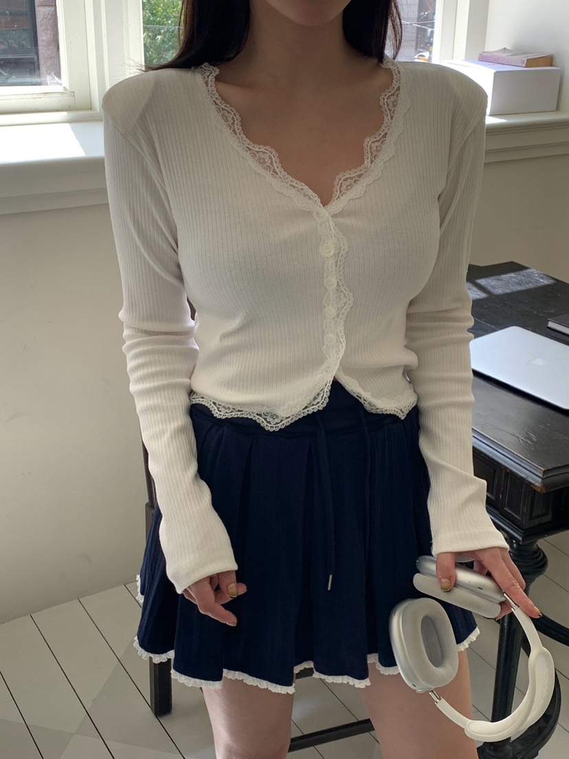 REVE CITE-L東大門㊣直郵女士新款真品25秋冬針織衫蕾絲開衫REVE CITE針織衫