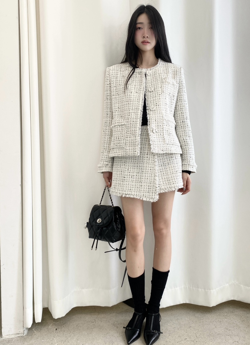 NDE韓國代購㊣女士新款熱賣時尚人氣25秋冬真品夾克粗花呢羊毛NDE夾克