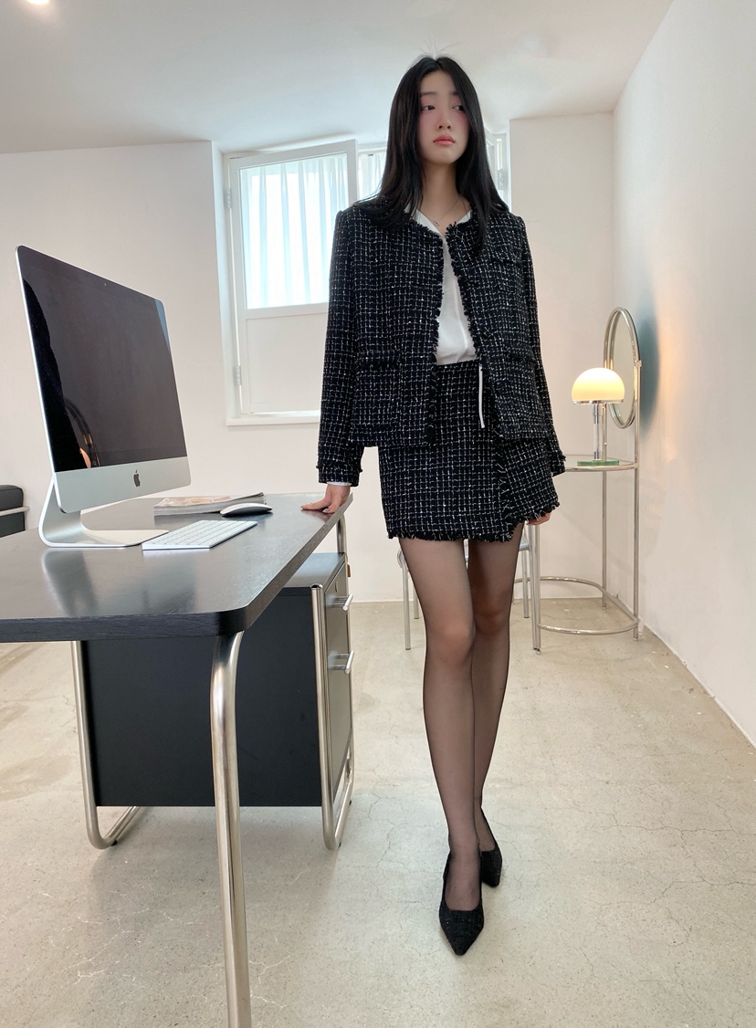 NDE韓國代購㊣女士新款熱賣時尚人氣25秋冬真品夾克粗花呢羊毛NDE夾克