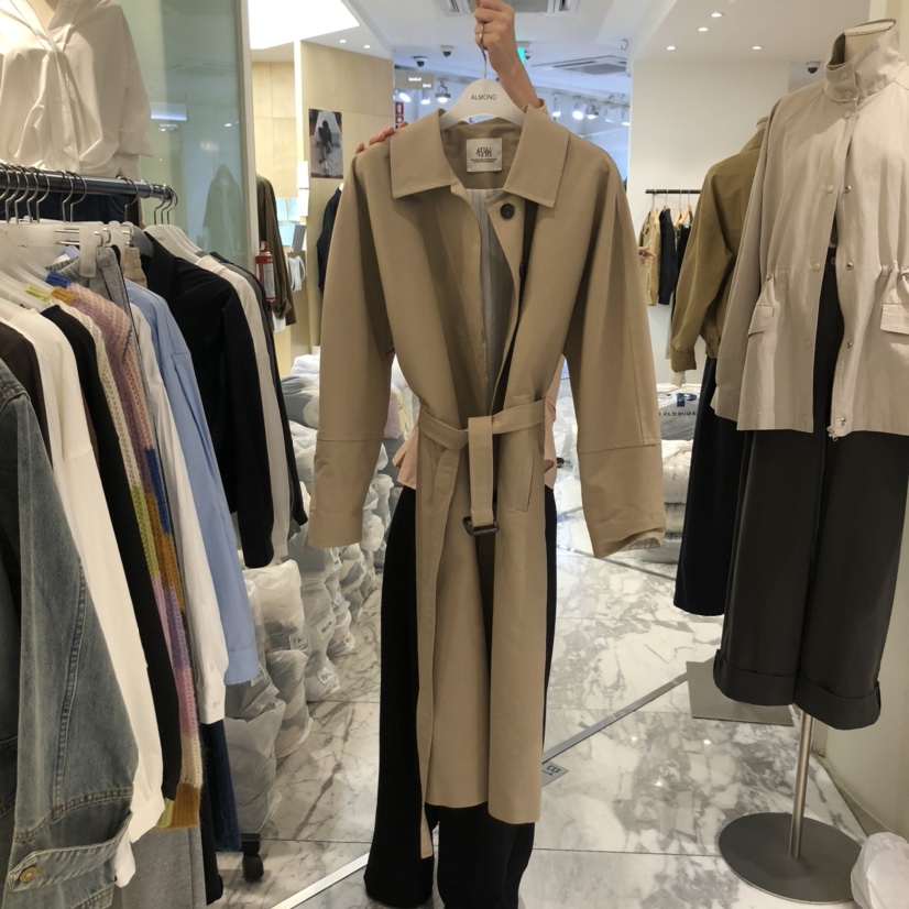 ALMOND韓國直郵㊣女士新款時尚熱賣真品推薦人氣職業長款風衣ALMOND長款風衣