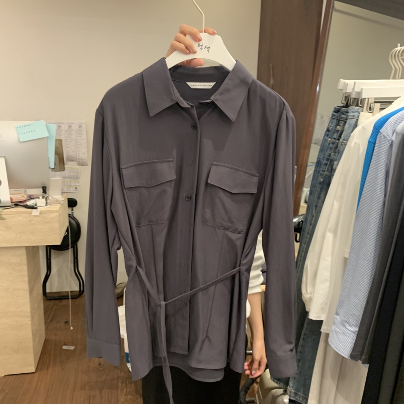 UNDERSTANDING韓國直郵㊣女士新款時尚休閑推薦襯衫蕾絲衫口袋UNDERSTANDING襯衫/蕾絲衫