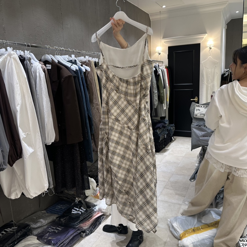 MIXXIN東大門㊣實拍女士新款真品推薦25秋冬休閑連衣裙格紋MIXXIN連衣裙
