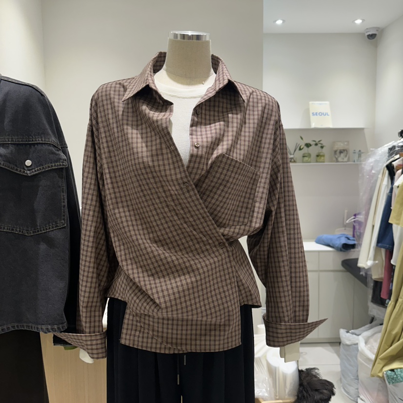 EN.U韓國直郵㊣女士新款推薦25秋冬真品熱賣襯衫蕾絲衫格紋EN.U襯衫/蕾絲衫
