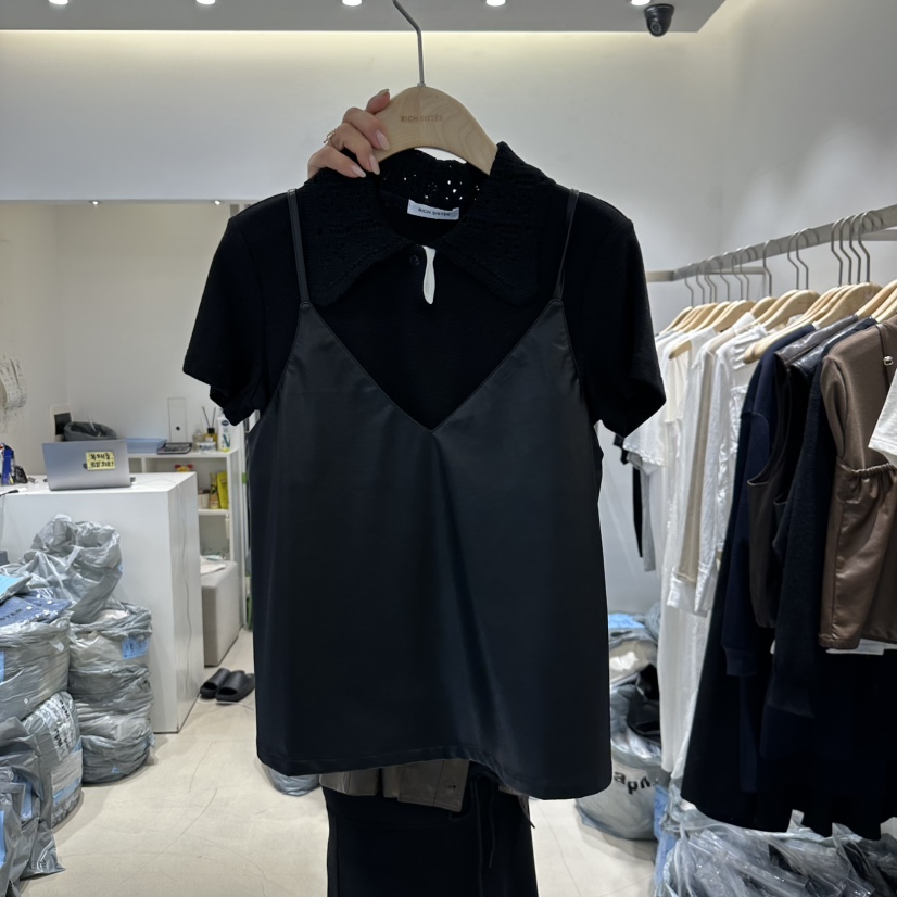 RICH SISTER東大門㊣代購女裝新品推薦吊帶背心不含內搭皮革緊身RICH SISTER吊帶/背心圖色3