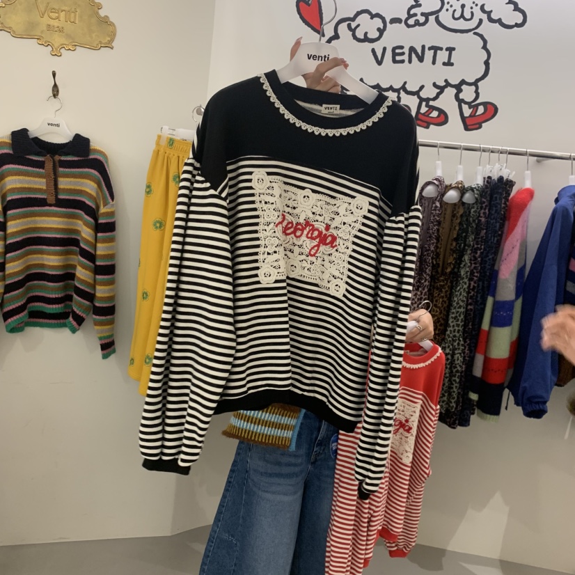 VENTI韓國代購㊣女裝新品熱賣人氣休閑真品25秋冬推薦衛衣蕾絲VENTI衛衣圖色2