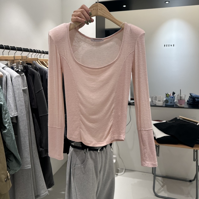 BEENS韓國代購㊣女裝新品休閑職業推薦真品25秋冬時尚長袖T恤BEENS長袖T恤