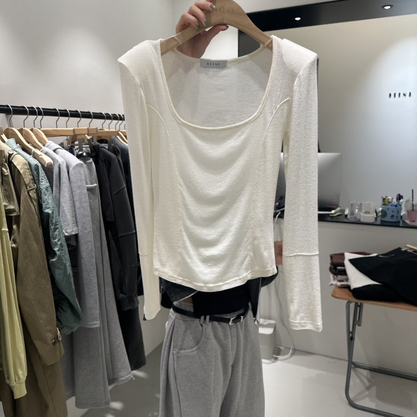 BEENS韓國代購㊣女裝新品休閑職業推薦真品25秋冬時尚長袖T恤BEENS長袖T恤圖色2
