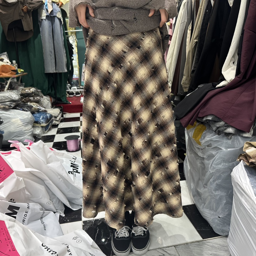 3COLOR東大門㊣實拍女士新款25秋冬長裙復古格紋Three color長裙