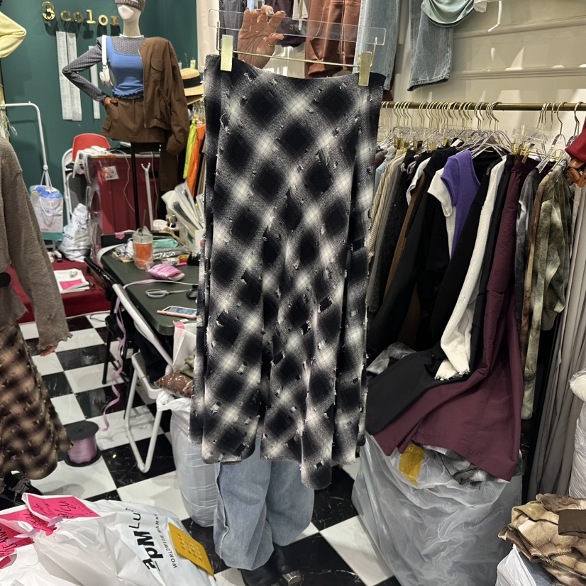 3COLOR東大門㊣實拍女士新款25秋冬長裙復古格紋Three color長裙圖色2