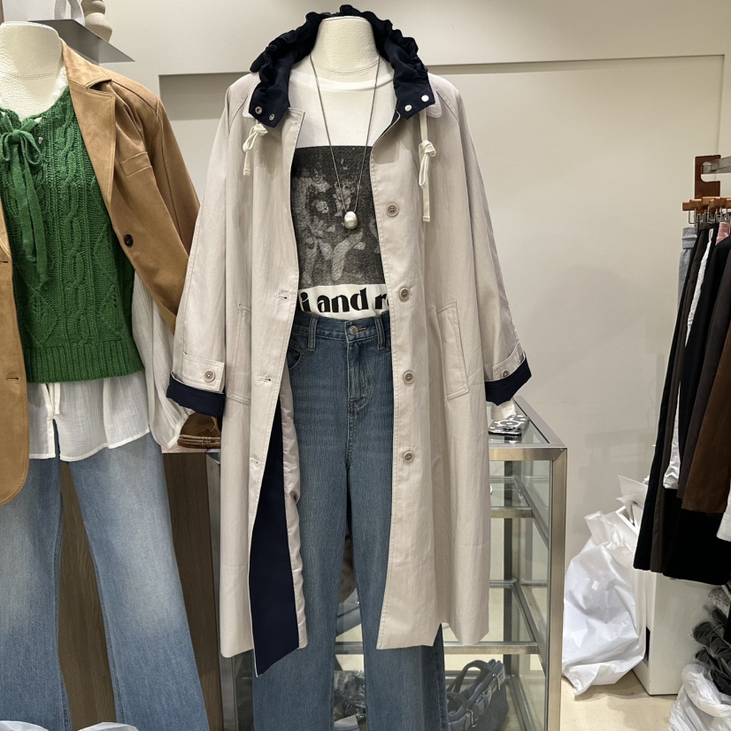 MELO韓國直郵㊣女士新款25秋冬熱賣職業長款風衣不含內搭連帽MELO長款風衣