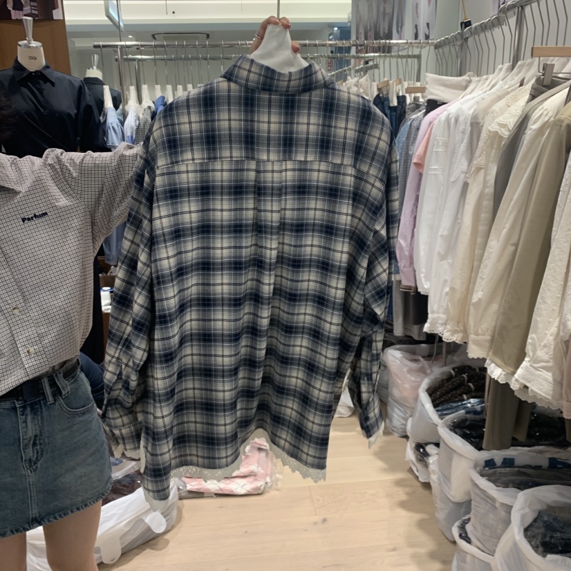 OGI韓國直郵㊣女士新品休閑真品時尚推薦職業襯衫蕾絲衫格紋FLat OGI襯衫/蕾絲衫