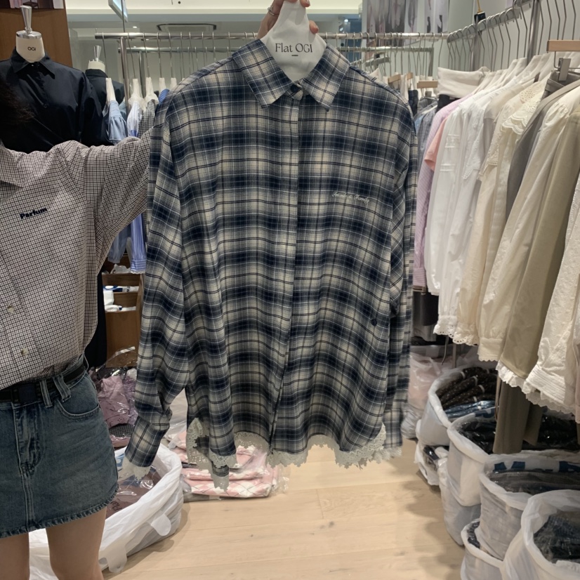 OGI韓國直郵㊣女士新品休閑真品時尚推薦職業襯衫蕾絲衫格紋FLat OGI襯衫/蕾絲衫圖色2