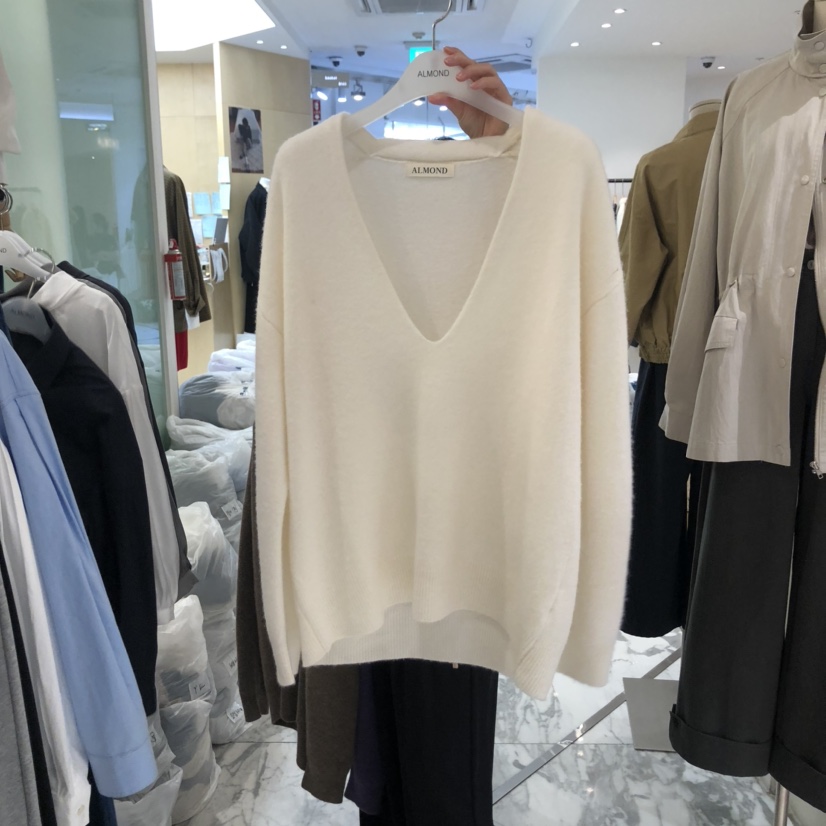 ALMOND韓國直郵㊣女裝新品熱賣25秋冬人氣時尚休閑針織衫V領ALMOND針織衫