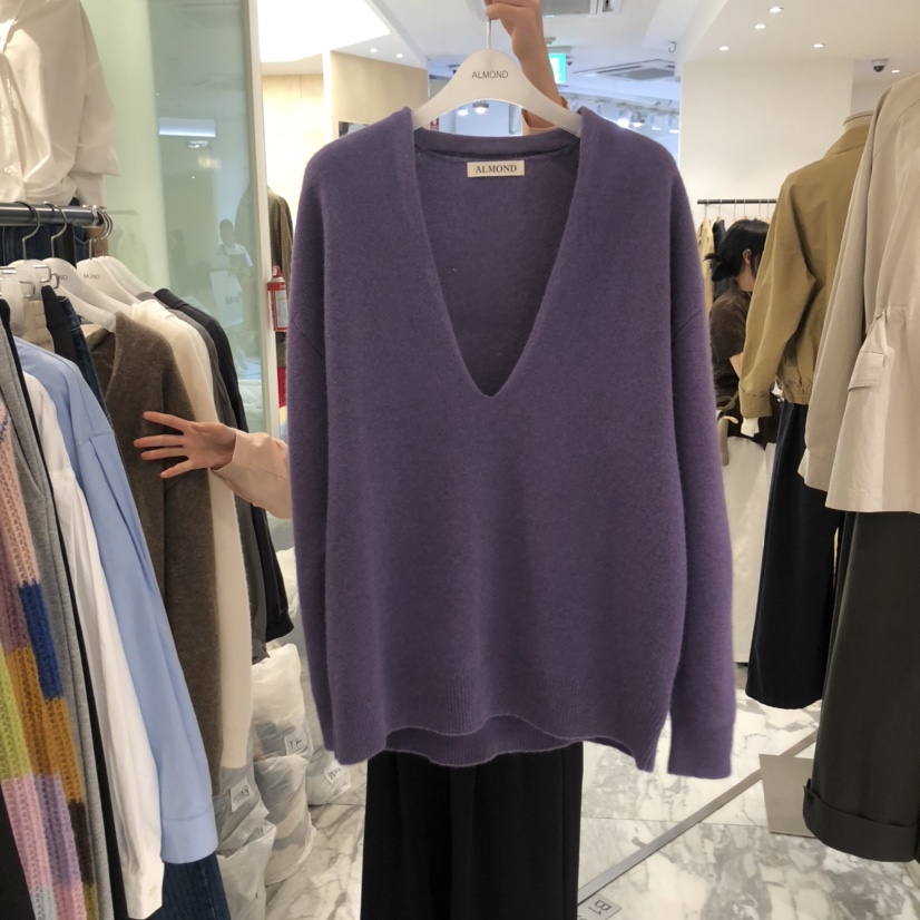 ALMOND韓國直郵㊣女裝新品熱賣25秋冬人氣時尚休閑針織衫V領ALMOND針織衫圖色3