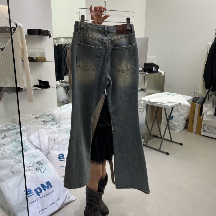 PADO韓國直郵㊣女裝新品職業真品人氣25秋冬牛仔褲喇叭寬松PADO牛仔褲