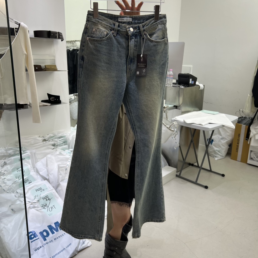 PADO韓國直郵㊣女裝新品職業真品人氣25秋冬牛仔褲喇叭寬松PADO牛仔褲