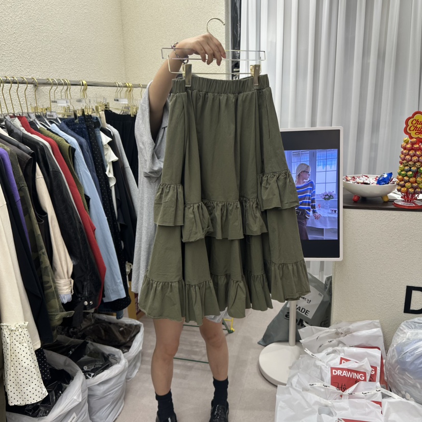 DRAWING韓國代購㊣女士新品推薦休閑人氣真品職業長裙荷葉邊DRAWING長裙