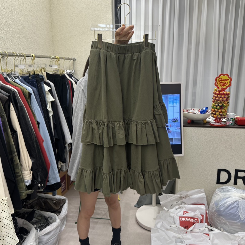 DRAWING韓國代購㊣女士新品推薦休閑人氣真品職業長裙荷葉邊DRAWING長裙