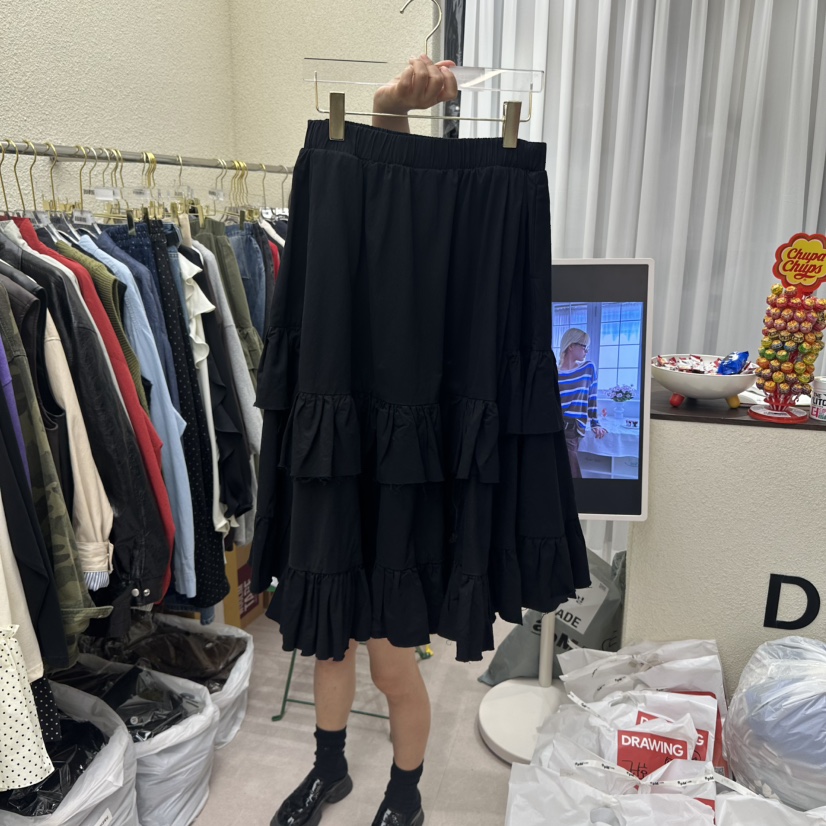 DRAWING韓國代購㊣女士新品推薦休閑人氣真品職業長裙荷葉邊DRAWING長裙圖色3