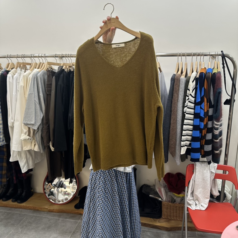 DELIGHT-L東大門㊣實拍女裝新品25秋冬人氣真品休閑針織衫V領DELIGHT針織衫圖色4