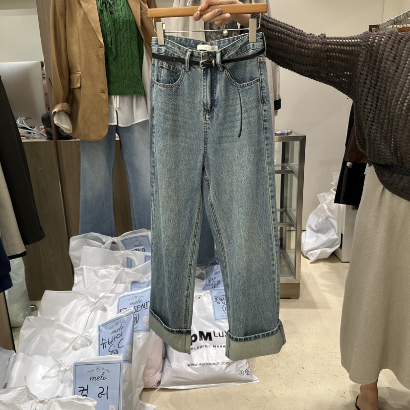 MELO東大門㊣實拍女士新款人氣25秋冬熱賣職業牛仔褲不含腰帶MELO牛仔褲