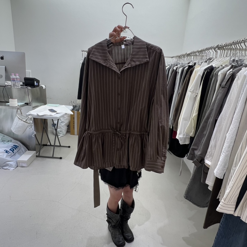 PADO東大門㊣代購女裝新品25秋冬熱賣襯衫蕾絲衫荷葉邊高領PADO襯衫/蕾絲衫圖色2