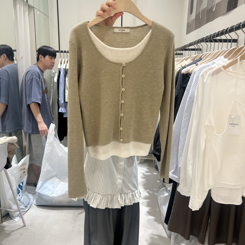 YUNBAL韓國直郵㊣女裝新品休閑真品推薦時尚25秋冬長袖T恤假兩件YUNBAL長袖T恤圖色2