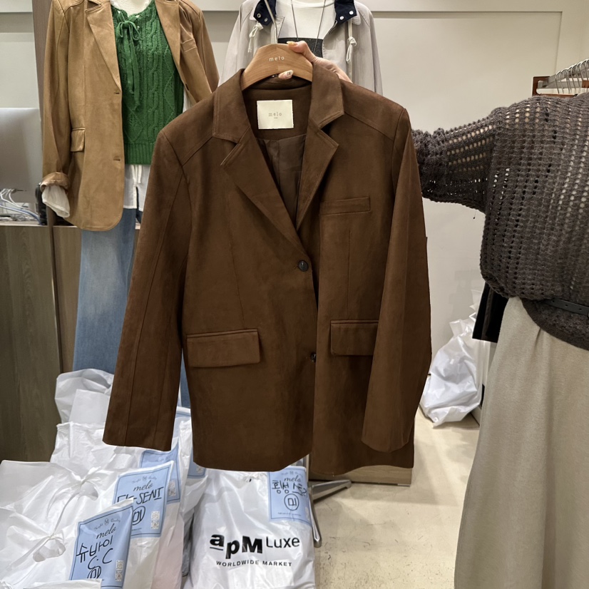 MELO東大門㊣代購女裝新品推薦休閑職業夾克不含內搭絨面革MELO夾克圖色2