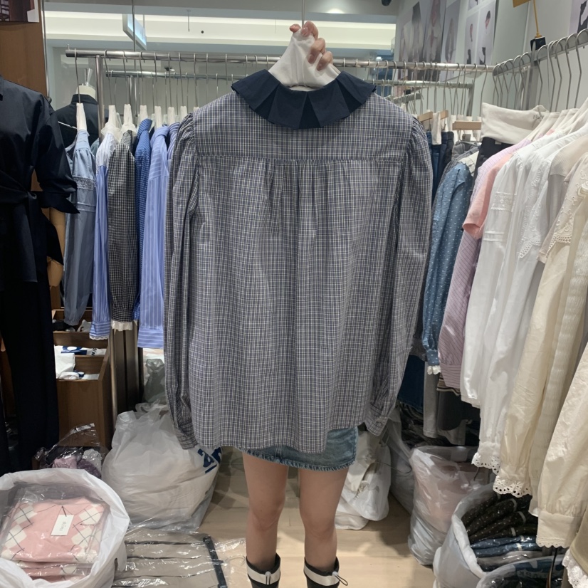 OGI韓國直郵㊣女裝新品人氣25秋冬職業時尚熱賣襯衫蕾絲衫褶皺FLat OGI襯衫/蕾絲衫