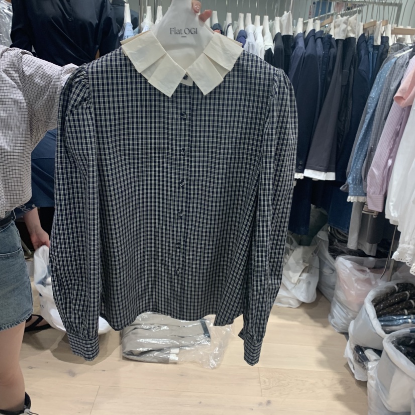 OGI韓國直郵㊣女裝新品人氣25秋冬職業時尚熱賣襯衫蕾絲衫褶皺FLat OGI襯衫/蕾絲衫