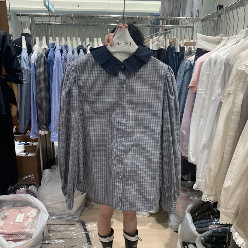 OGI韓國直郵㊣女裝新品人氣25秋冬職業時尚熱賣襯衫蕾絲衫褶皺FLat OGI襯衫/蕾絲衫圖色2