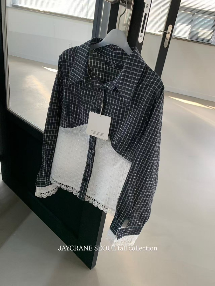 J CRANE-A東大門㊣直郵女裝新品25秋冬襯衫蕾絲衫格紋蕾絲J CRANE襯衫/蕾絲衫圖色2