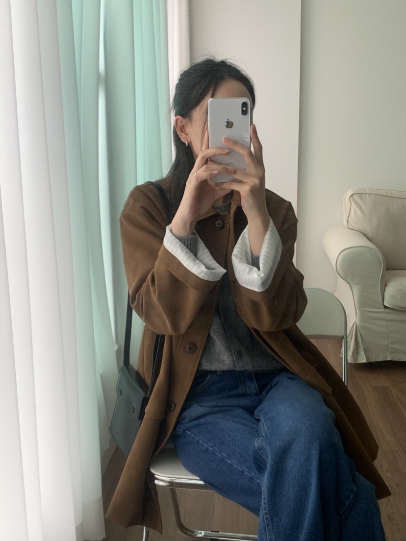NOUVEAU韓國代購㊣女裝新品時尚25秋冬休閑真品推薦中長款大衣NOUVEAU中長款大衣