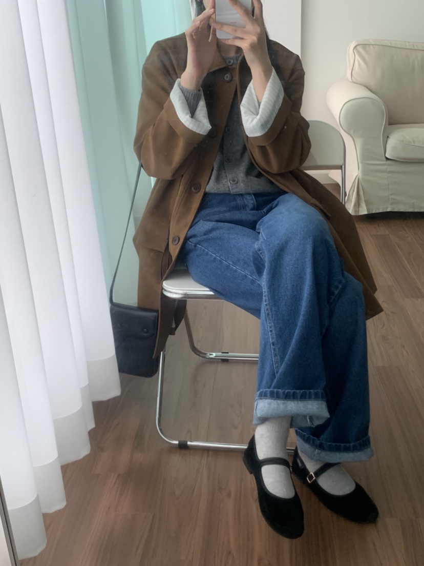 NOUVEAU韓國代購㊣女裝新品時尚25秋冬休閑真品推薦中長款大衣NOUVEAU中長款大衣
