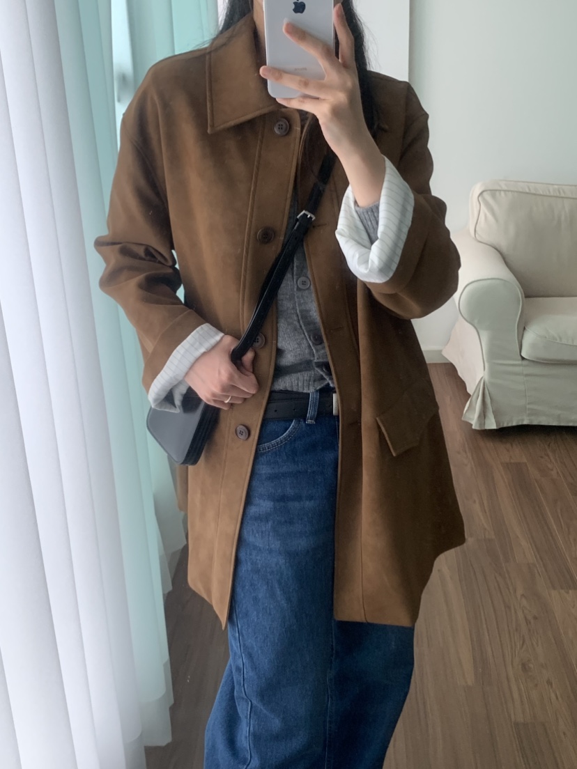 NOUVEAU韓國代購㊣女裝新品時尚25秋冬休閑真品推薦中長款大衣NOUVEAU中長款大衣