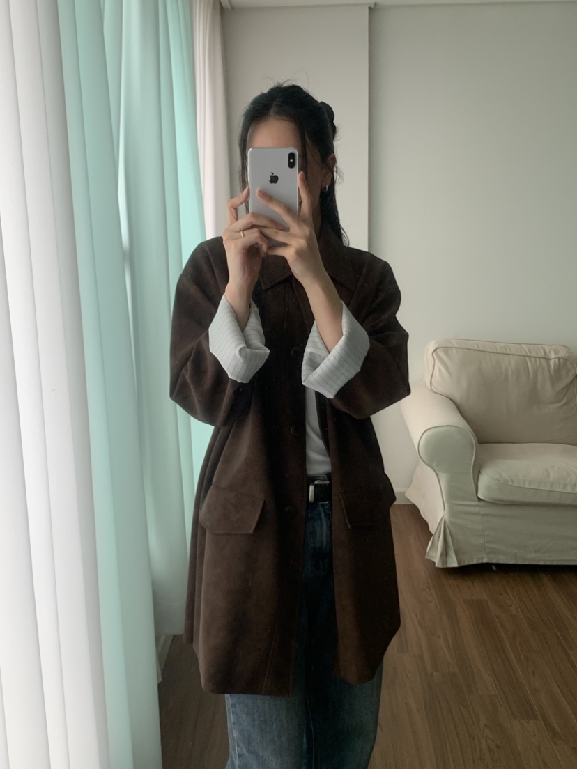 NOUVEAU韓國代購㊣女裝新品時尚25秋冬休閑真品推薦中長款大衣NOUVEAU中長款大衣