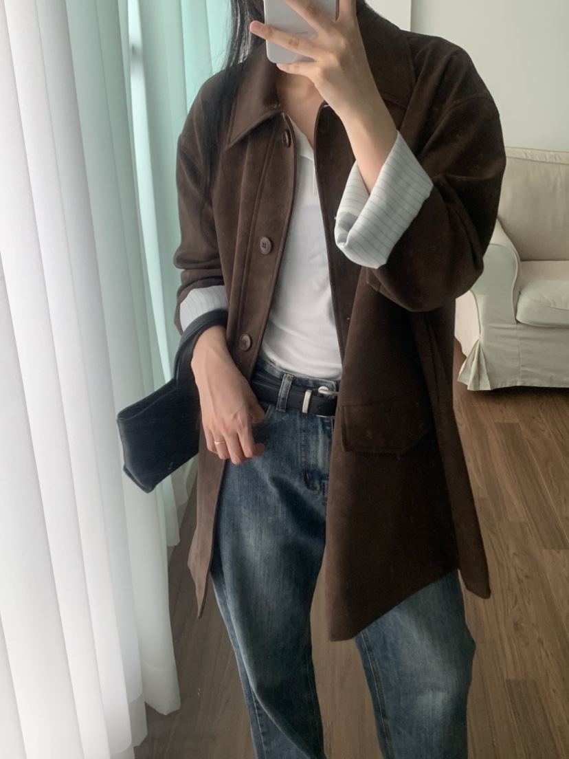 NOUVEAU韓國代購㊣女裝新品時尚25秋冬休閑真品推薦中長款大衣NOUVEAU中長款大衣