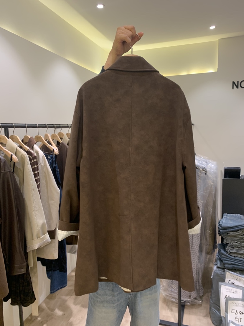 NOUVEAU韓國代購㊣女裝新品時尚25秋冬休閑真品推薦中長款大衣NOUVEAU中長款大衣
