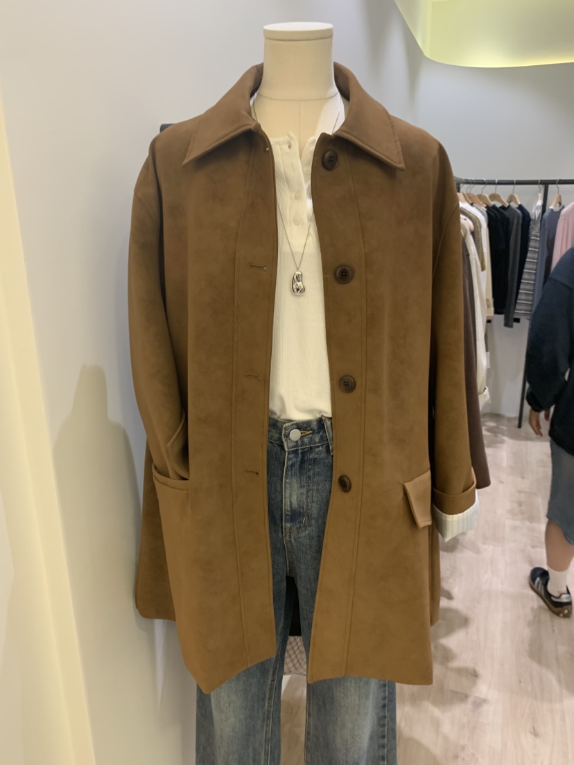 NOUVEAU韓國代購㊣女裝新品時尚25秋冬休閑真品推薦中長款大衣NOUVEAU中長款大衣